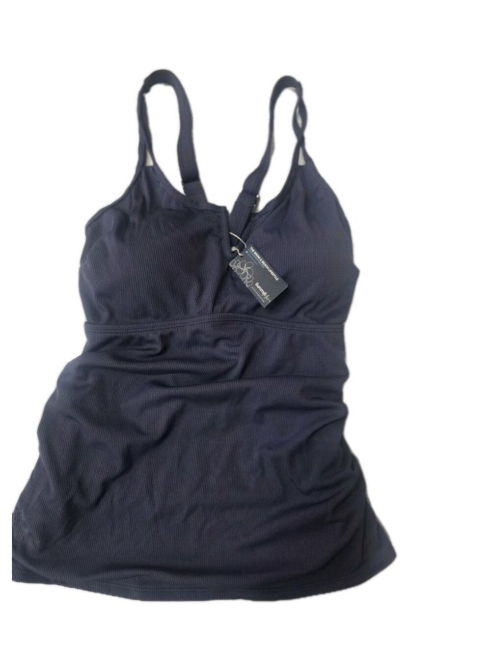 Summer Mae Tankini Top Womens Large Blue Ribbed Swim Top Adjustable Straps. WL12